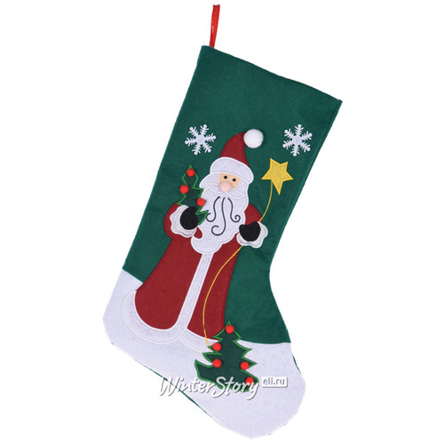 Новогодний носок Дедушка Мороз 45 см зеленый Koopman