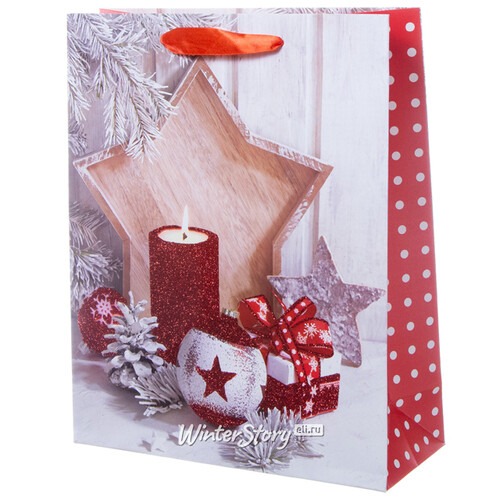 Подарочный пакет Новогодний Кантри: Свеча и шарики 24*18 см Koopman