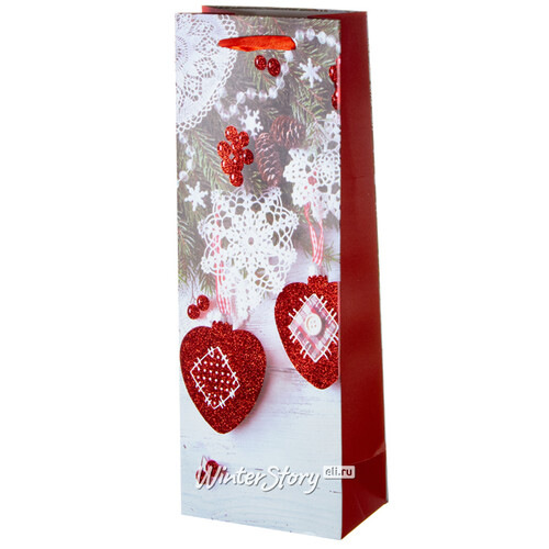 Пакет под бутылку Новогодний Кантри: Сердечки и снежинки Koopman