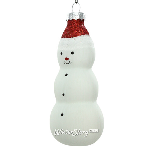 Стеклянная елочная игрушка Снеговик в шапочке 12 см красный, подвеска Koopman
