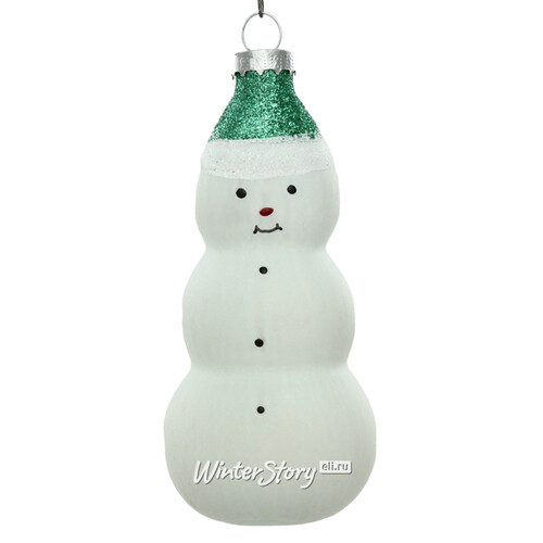 Стеклянная елочная игрушка Снеговик в шапочке 12 см зеленый, подвеска Koopman