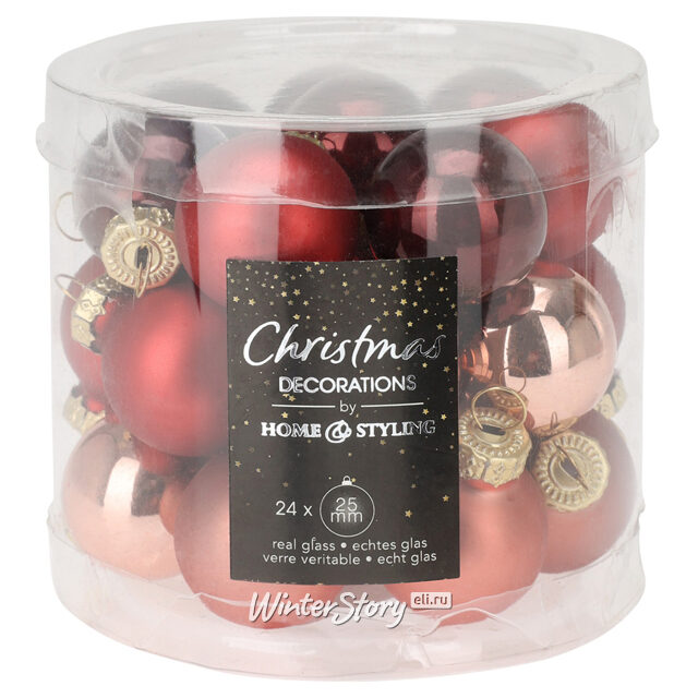 Набор стеклянных шаров Crimson Sunset 2.5 см, 24 шт Koopman