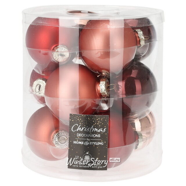 Набор стеклянных шаров Crimson Sunset 6 см, 12 шт Koopman