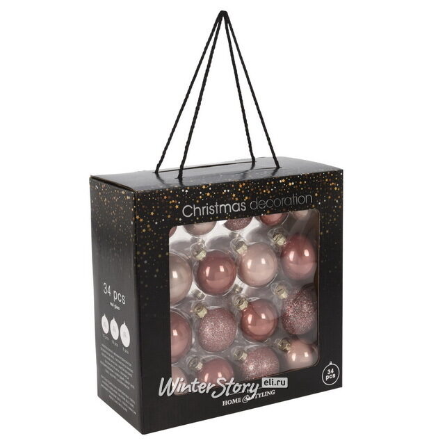 Набор стеклянных шаров Campobello Favore - Pink 4-6 см, 34 шт Koopman