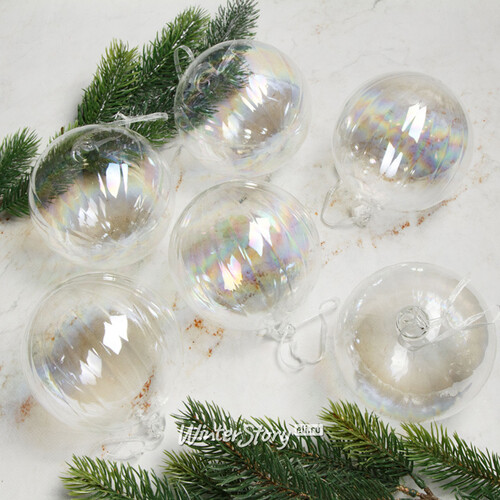 Набор стеклянных шаров Pearl 10 см, 9 шт, прозрачный перламутр Koopman