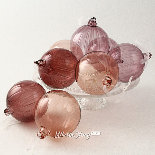 Набор стеклянных елочных шаров Isola Rosa 10 см, 9 шт, розовый Koopman