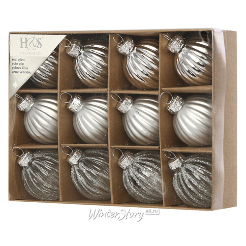 Набор стеклянных шаров Silver Glance 4 см, 12 шт Koopman