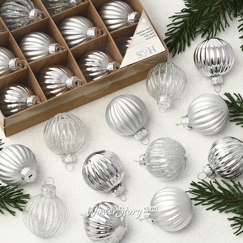 Набор стеклянных шаров Silver Glance 4 см, 12 шт Koopman