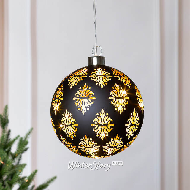 Светящийся елочный шар Гримм 12 см, теплые белые LED, на батарейках Koopman