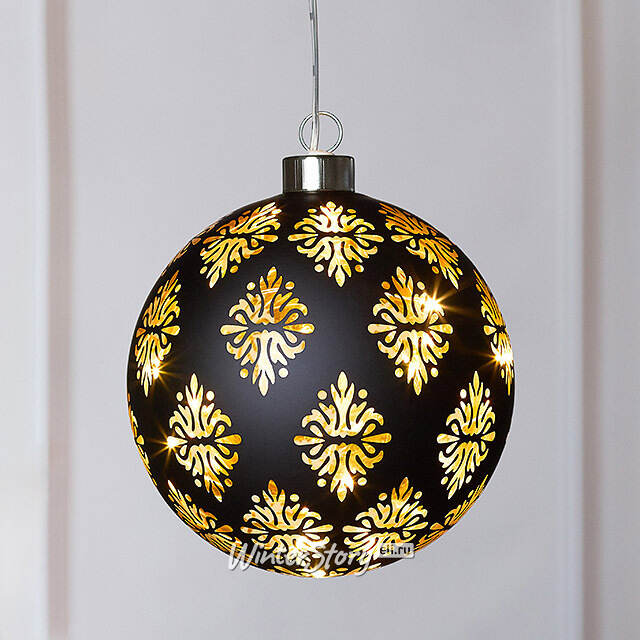 Светящийся елочный шар Гримм 12 см, теплые белые LED, на батарейках Koopman