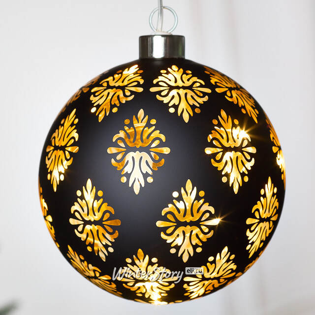 Светящийся елочный шар Гримм 12 см, теплые белые LED, на батарейках Koopman