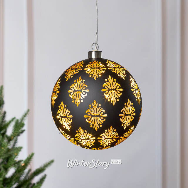 Светящийся елочный шар Гримм 15 см, теплые белые LED, на батарейках Koopman