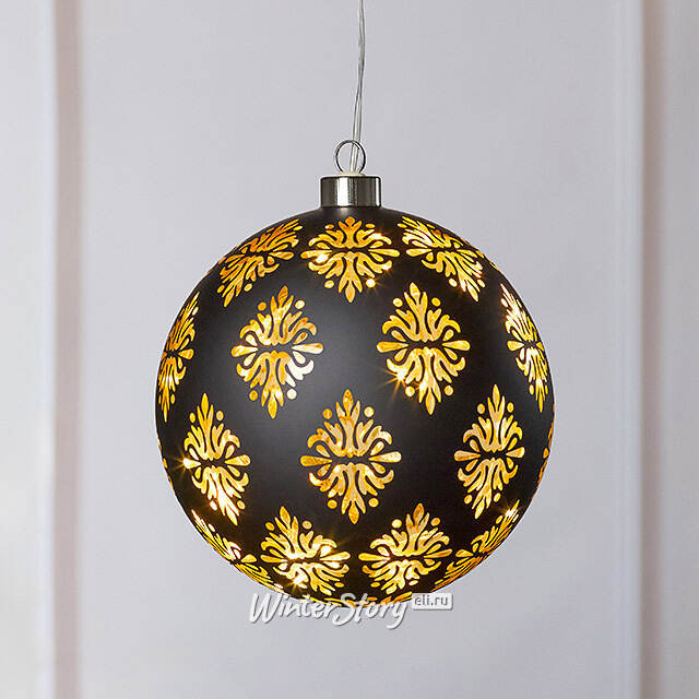 Светящийся елочный шар Гримм 15 см, теплые белые LED, на батарейках Koopman