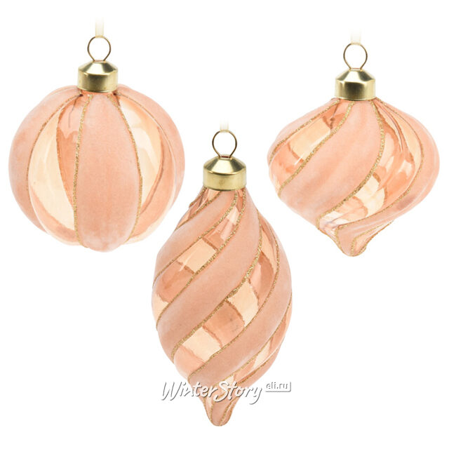 Набор стеклянных елочных игрушек Grace - Закатные Грёзы 8-13 см, 12 шт Koopman
