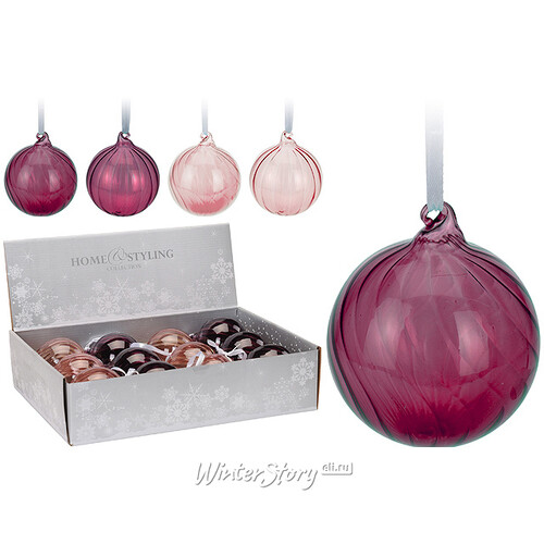 Набор стеклянных шаров Розовые Лепестки 8 см, 12 шт Koopman
