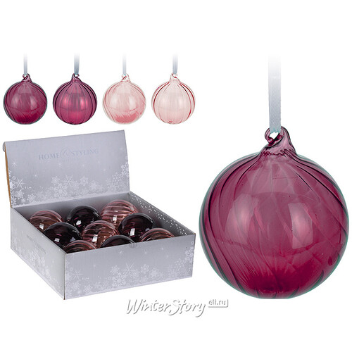 Набор стеклянных шаров Розовые Лепестки 10 см, 9 шт Koopman