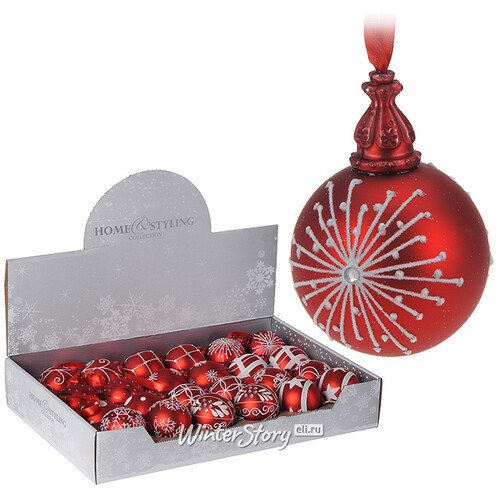 Набор стеклянных шаров Красный Дизайн 6 см, 24 шт Koopman