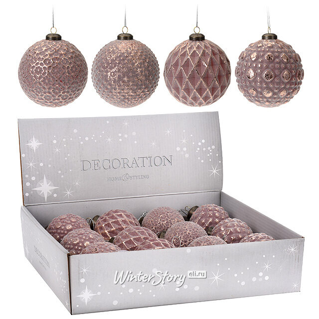 Набор елочных шаров Винтажный Микс - Розовый Мрамор 6 см, 12 шт, стекло Koopman