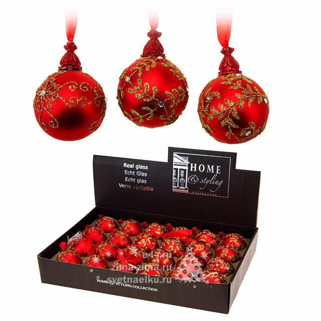Набор стеклянных шаров "КРАСНАЯ РОСКОШЬ", 6 см, 24 шт Koopman