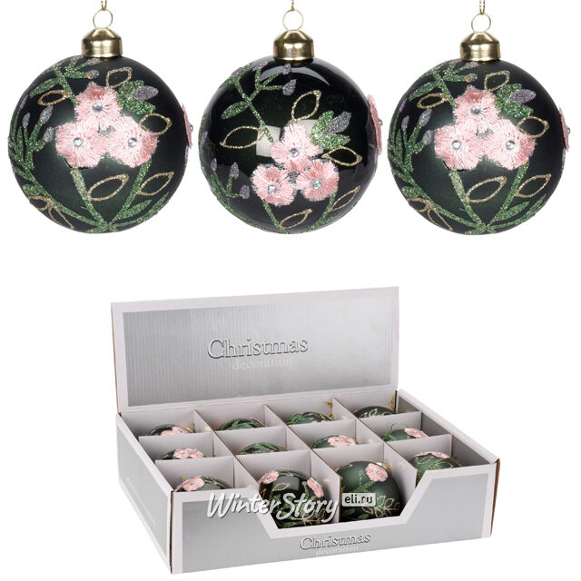 Набор стеклянных шаров Цветы Левитана 8 см, 12 шт Koopman