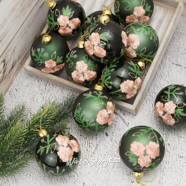 Набор стеклянных шаров Цветы Левитана 8 см, 12 шт Koopman