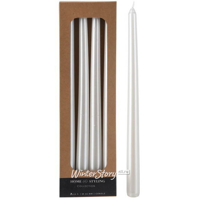 Набор столовых свечей Shannon 30 см белый металлик, 4 шт Koopman