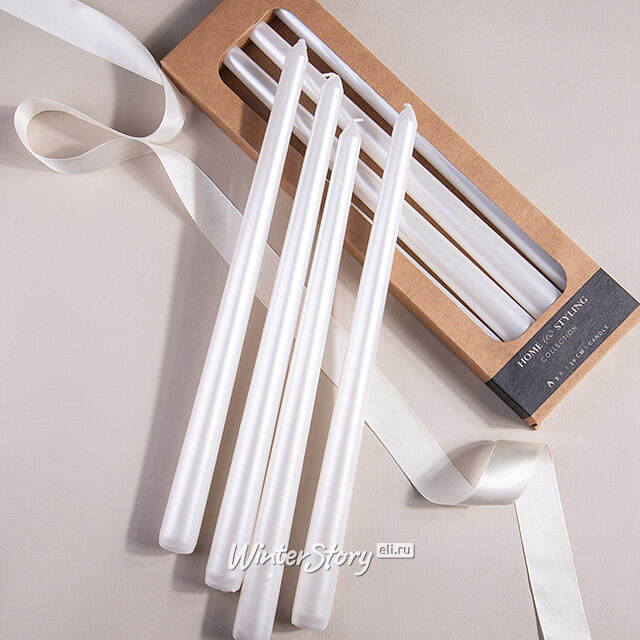 Набор столовых свечей Shannon 30 см белый металлик, 4 шт Koopman