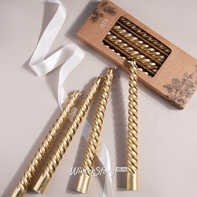 Витые свечи Luton 25 см золотой металлик, 4 шт Koopman