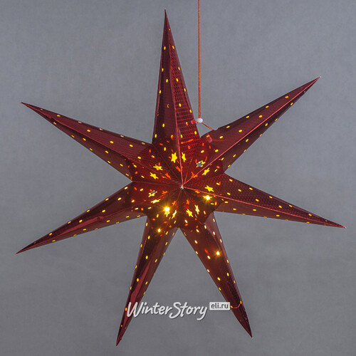 Светильник звезда из бумаги Red Star 60 см, 10 теплых белых LED ламп, на батарейках Koopman