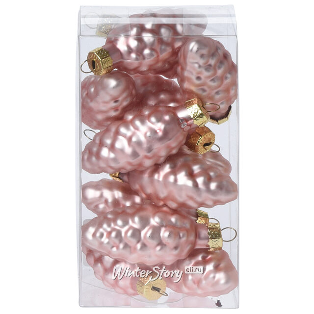 Набор стеклянных елочных игрушек Шишки Люкке 6 см нежно-розовый, 12 шт Koopman