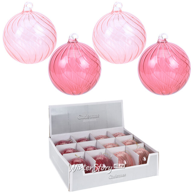 Набор стеклянных шаров Вивальди 8 см розовый 12 шт Koopman
