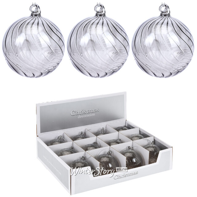 Набор стеклянных шаров Вивальди 10 см дымчатый 12 шт Koopman