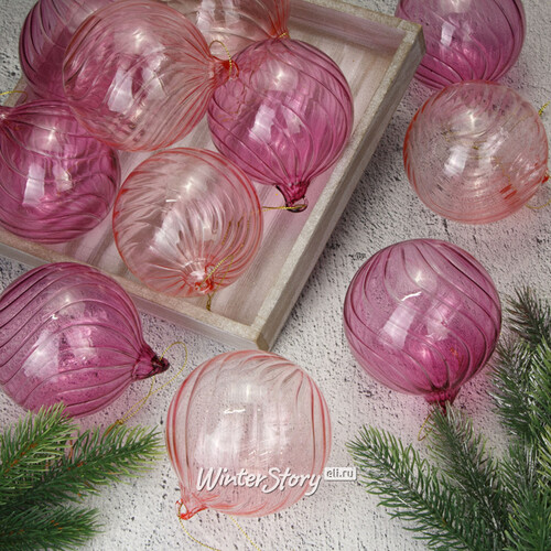 Набор стеклянных шаров Вивальди 10 см розовый 12 шт Koopman