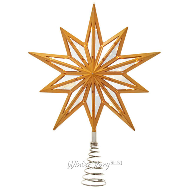 Светящаяся елочная верхушка Gold Budapest 34 см, 25 теплых белых LED ламп Kurts Adler