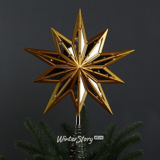 Светящаяся елочная верхушка Gold Budapest 34 см, 25 теплых белых LED ламп Kurts Adler