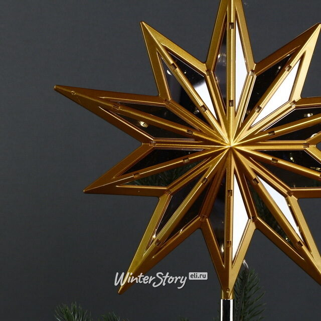 Светящаяся елочная верхушка Gold Budapest 34 см, 25 теплых белых LED ламп Kurts Adler