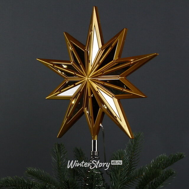 Светящаяся елочная верхушка Gold Budapest 34 см, 25 теплых белых LED ламп Kurts Adler