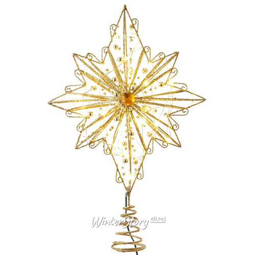 Светящаяся елочная верхушка Сияние Капеллы 39 см золотая, 30 теплых белых LED ламп Kurts Adler