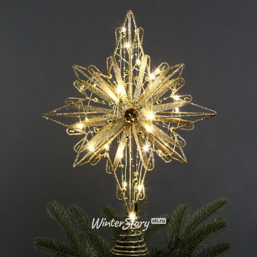 Светящаяся елочная верхушка Сияние Капеллы 39 см золотая, 30 теплых белых LED ламп Kurts Adler