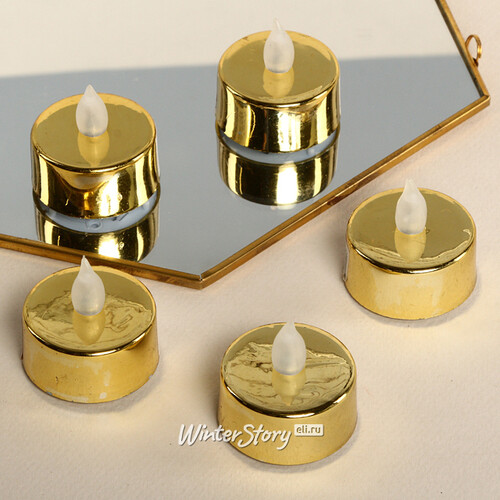 Чайная светодиодная свеча Золотой Глянец 4 см, янтарное пламя, батарейка Koopman