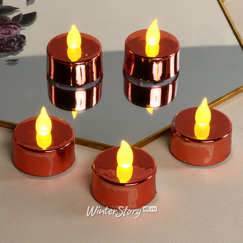 Чайная светодиодная свеча Красный Глянец, 4 см, янтарное пламя, батарейка Koopman