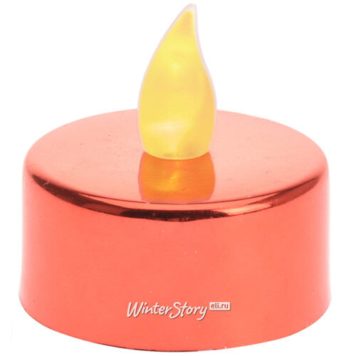 Чайная светодиодная свеча Красный Глянец, 4 см, янтарное пламя, батарейка Koopman