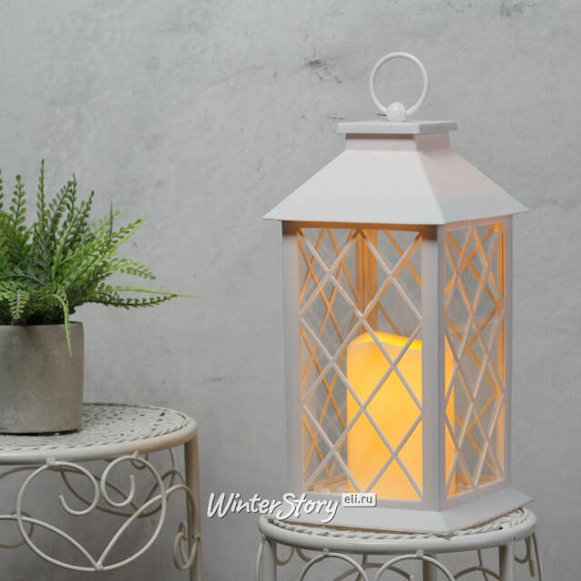 Фонарь Братья Гримм со светодиодной свечой, 29*14*14 см, белый, сеточка, батарейка Koopman (Купман)