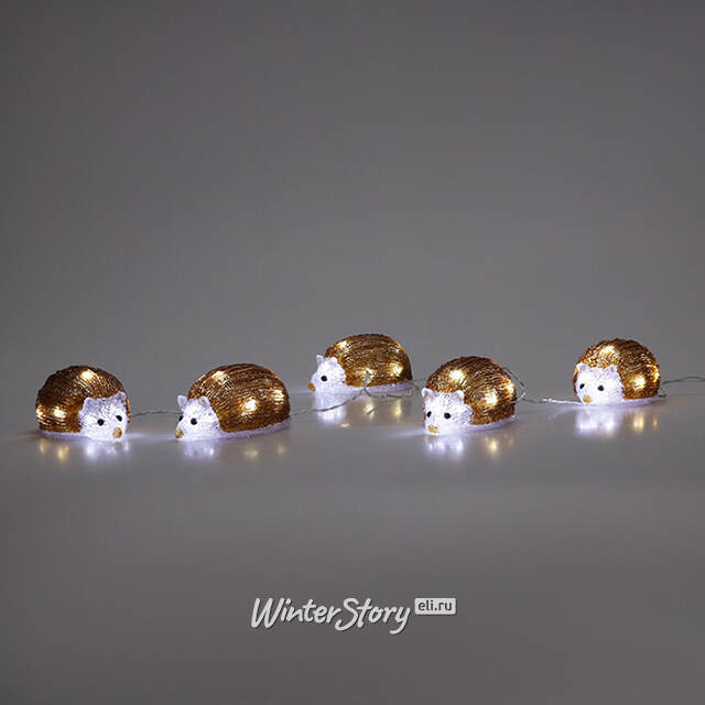 Набор светодиодных фигурок Ежики из Келлингтона 13 см, 40 теплых белых LED ламп, 5 шт, на батарейках, таймер, IP44 Koopman