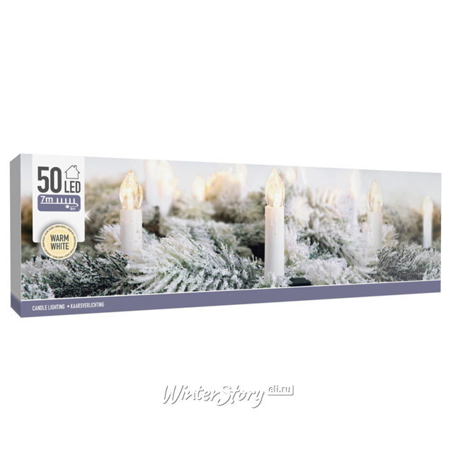 Гирлянда свечи Моника, 50 свечей на клипсах, 7 м, зеленый ПВХ, IP20 Koopman