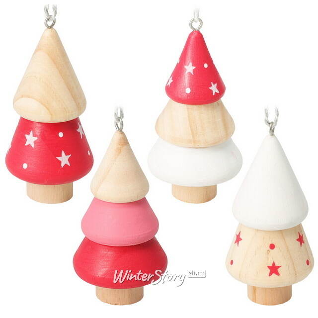 Елочные игрушки Елочки - Leverano Lari 9 см, набор 4 шт Koopman