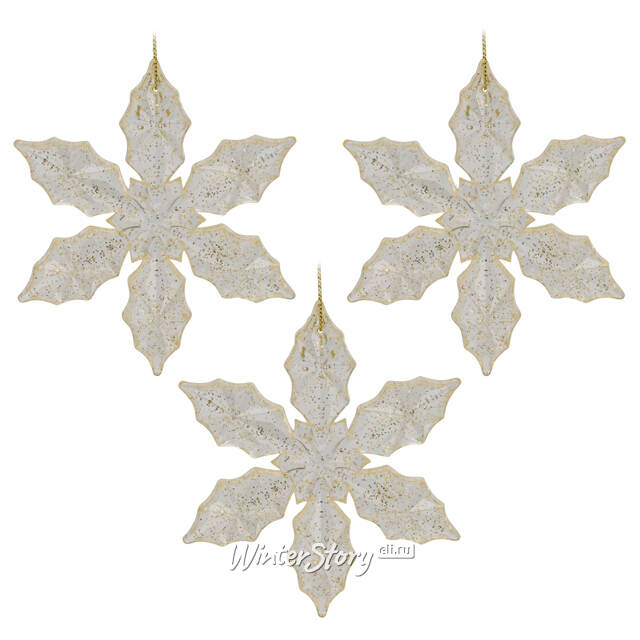 Набор елочных игрушек Снежинки - Barcadero Gold 13 см, 3 шт Koopman