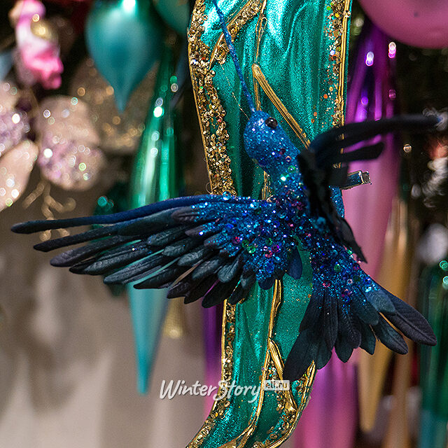 Елочная игрушка Колибри Блестящая 14 см синяя, клипса Goodwill