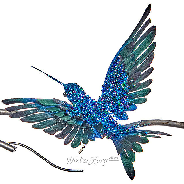 Елочная игрушка Колибри Блестящая 14 см синяя, клипса Goodwill