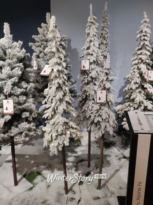 Искусственная елка на ножке с гирляндой Альпийская заснеженная 210 см, 200 теплых белых LED ламп, ЛИТАЯ 100% Kaemingk